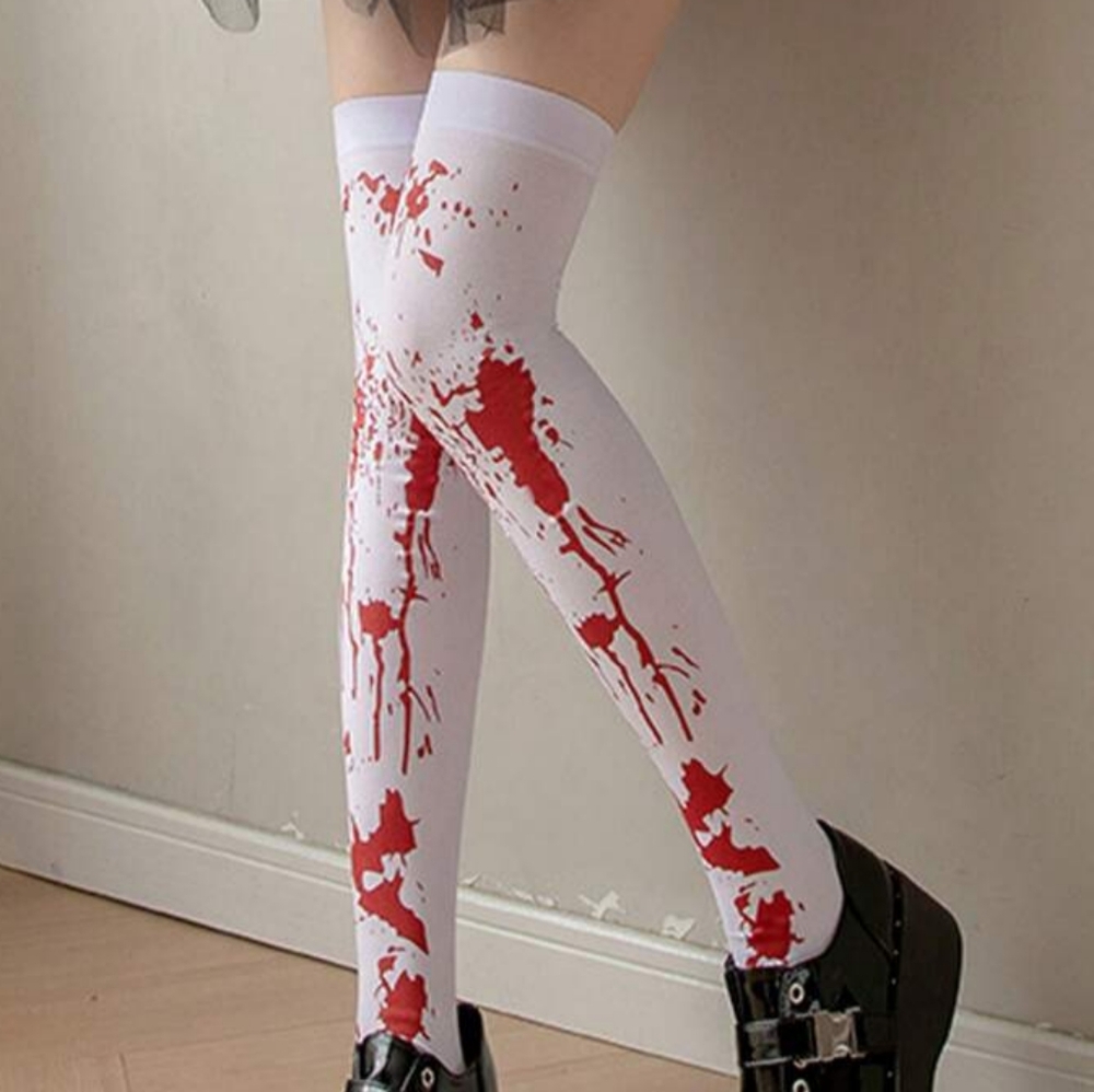 Halloween Blood Splatter Over The Knee Stockings - Picture 2 of 2